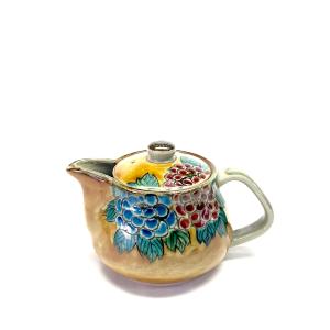 九谷焼 高級 陶磁器 急須3点セット 小 宝尽くし緑塗り 裏絵(Kutani