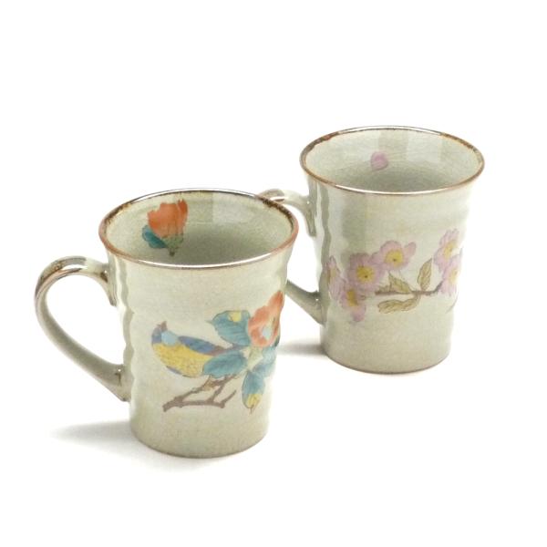 九谷焼 ペアマグカップ 椿に鳥＆ソメイヨシノ 中裏絵 (Kutani pair mug) おしゃれ ...