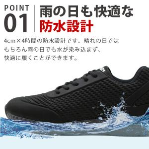 スニーカー メンズ 防水 靴 軽量 雨 黒 ブ...の詳細画像1