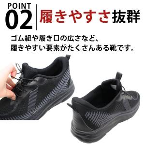 スニーカー メンズ スリッポン 靴 黒色 ブラ...の詳細画像2