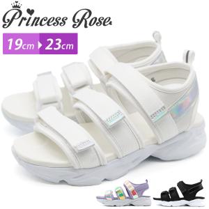 サンダル キッズ ジュニア 子供 靴 女の子 スポーツサンダル スポサン 黒 ブラック 白 ホワイト 紫 パープル 厚底 プリンセスローズ Princess Rose R43607-47