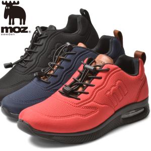 スニーカー moz モズ メンズ エアソール 高周波加工 ゴムレース カップインソール やわらかい 靴 黒 赤 紺 3271