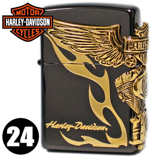 ZIPPO ジッポー HDP-24 ハーレーダビッドソン サイドメタル ブラックベース＆ゴールドメタ...