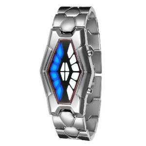FANMIS ブルーLEDバイナリデジタルウォッチ メンズ ステンレススチール シルバー 腕時計, ...