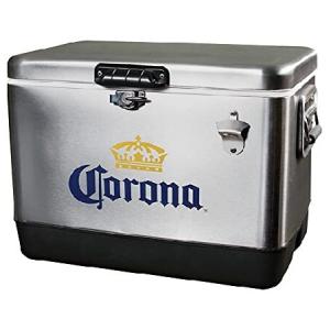 Corona Ice Chest Beverage Cooler with Bottle Opener, 51L 54 qt, 85 Can stainless steel Portable Cooler, Silver and Black, for Camping, Beach, RV, BBQs｜kyaju