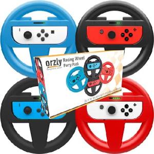 Orzly Nintendo Switch ＆ OLED Console Steering Wheel, 4 PACK, for Mario Kart 8 Deluxe Nintendo Switch, Mariokart Switch Steering Wheel Joycon Controll｜kyaju