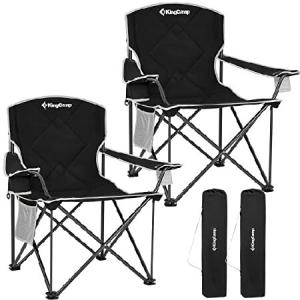 KingCamp Heavy Duty Outdoor Camping Chairs with Cup Holder Supports 360LBS for Travel, Picnic, Oversized, 2Pack Black｜kyaju