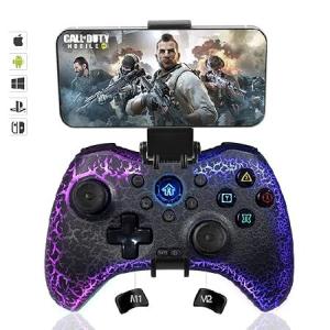 arVin Gaming Controller for iPhone/iPad/iOS/Android/Tablet/PC/PS5/PS4/PS3/Switch, Pro Wireless Game Controller Gamepad with Unique Crack/Phone Holder/