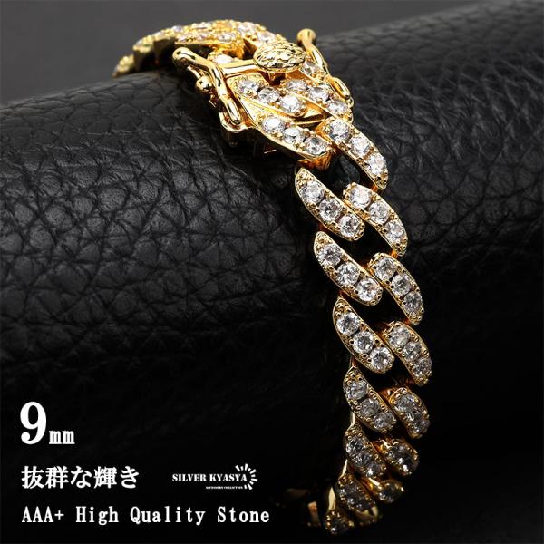 B系ブレスレット ゴールド 金 マイアミキューバンリンク 喜平ブレスレット メンズ 細め 細身 キラ...