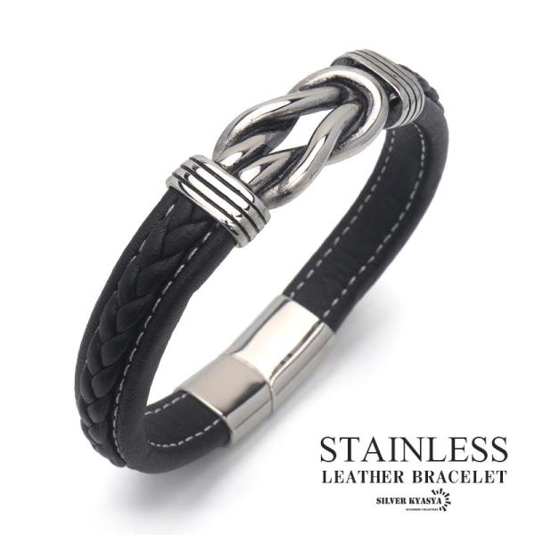 ＼2個で10％OFF 3個で20％OFFクーポン／ステンレス レザーブレスレット メンズ バングル ...