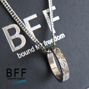 BFF ブランド リングネックレス シルバー 銀色 ダブル 喜平 細身 プルメリア 金属アレルギー対応 専用BOX付属｜kyasya