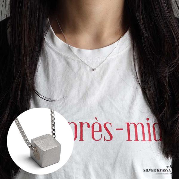 シルバー925 角砂糖ネックレス ミニマムネックレス シルバー シンプル 華奢 スクエア ベネチアン...