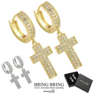 ゴールド) シルバー925 クロスピアス 十字架 ゴシック ピアス ドロップ