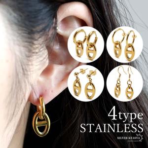 アンカーピアス 4タイプ シルバー ステンレス フープピアス イヤリング