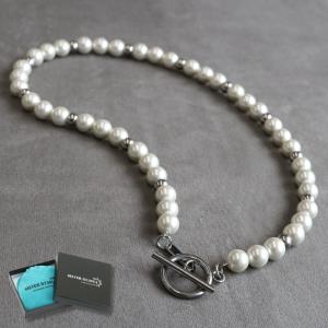 ネックレスkyasya(シルバーキャシャ)オリジナル パール マンテル pearl necklace 銀色 45cm 50cm 金属 ステンレス アレルギーフリー｜kyasya