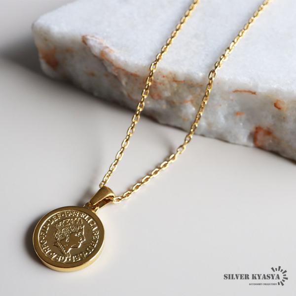 コインネックレス レディース 4面カット あずきチェーン アンティーク デザイン イギリス エリザベ...