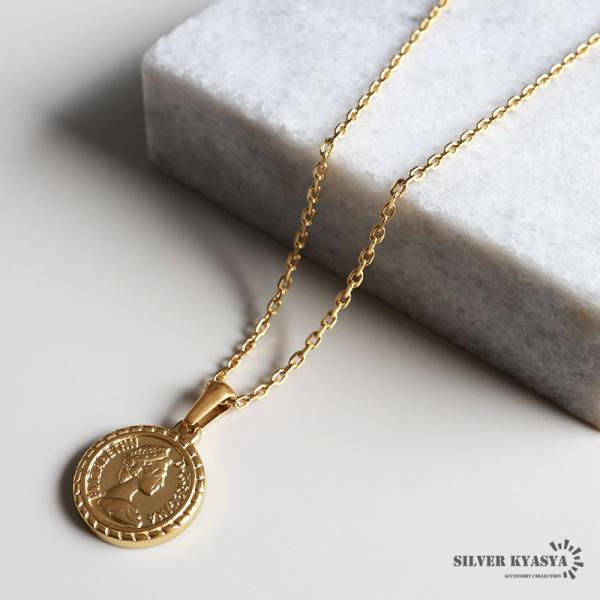 コインネックレス レディース 4面カット 小豆チェーン アンティーク デザイン イギリス エリザベス...