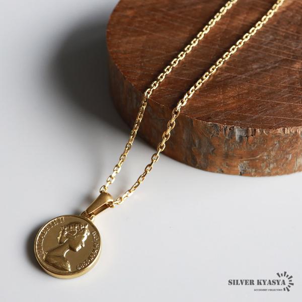 コインネックレス レディース 4面カット 小豆チェーン アンティーク デザイン エリザベス女王 イギ...