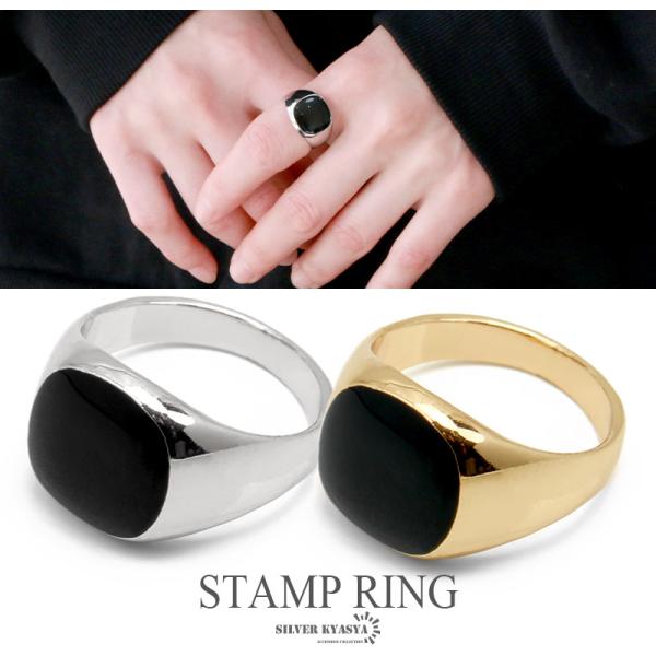 印台リング ブラック オニキスリング スタンプリング シグネットリング ゴールド シルバー 2カラー...