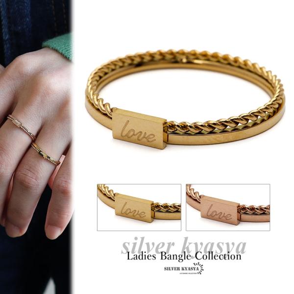 ロープチェーンリング 極細リング ダブルチェーン love 重ね付けリング ゴールド ローズゴールド...