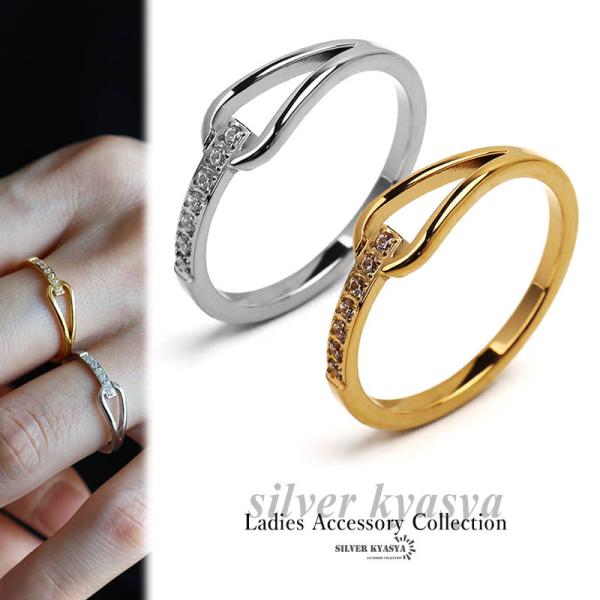 ステンレス 雫リング ジルコニアリング レディース 可愛い ゴールド シルバー ティアドロップ シン...