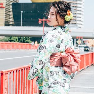 レディース 浴衣 単品 綿麻【27】麻混 高級 ゆかた 黒系 ブラック系 椿