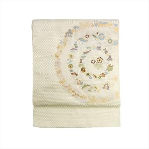 名古屋帯 九寸 想屋 ブランド omoiya.com 横段 ぼかし ベージュ ピンク 花 麻の葉 全通 カジュアル 新古品 仕立て上がり みやがわ sb51124 名古屋帯 九寸 想屋 ブランド omoiya.com 横段 ぼかし ベージュ ピンク