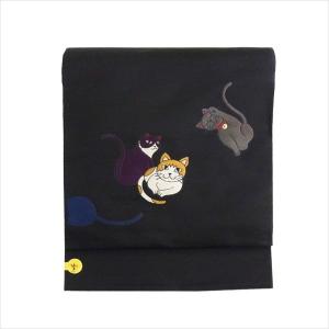 平和屋本店□極上 太鼓柄 京袋帯 猫シルエット 市松 逸品 DZAA5258kh5