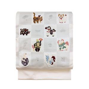 平和屋着物○九寸名古屋帯 総刺繍 十二支 干支 金糸 正絹 逸品