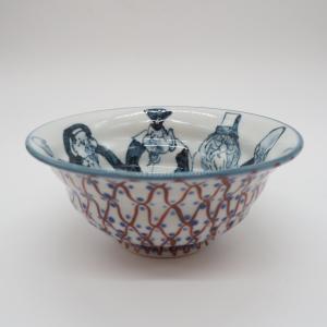 京焼・清水焼 矢野正三（碧黄石窯） 内白桝色小紋 6寸皿 : 京焼