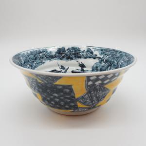 京焼・清水焼 矢野正三（碧黄石窯） 内白桝色小紋 6寸皿 : 京焼