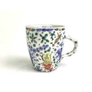京焼・清水焼 矢野正三（碧黄石窯） 桝色小紋組湯呑 : 京焼・清水焼
