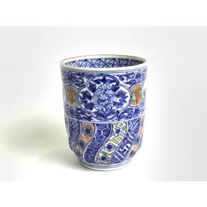 京焼・清水焼 繁友孝峰 染付全面七宝書詰組湯呑 : 京焼・清水焼専門店