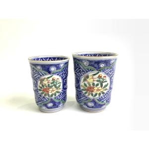 京焼・清水焼 色絵間取牡丹山水捻湯呑 加藤雲泉（雲泉窯） : 京焼