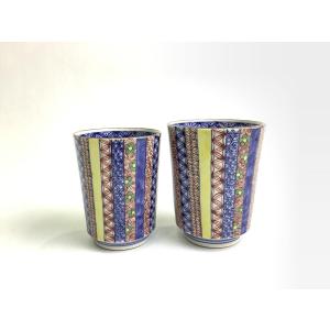 京焼・清水焼 加藤雲泉（雲泉窯） 染赤小紋捻八角組湯呑 : 京焼