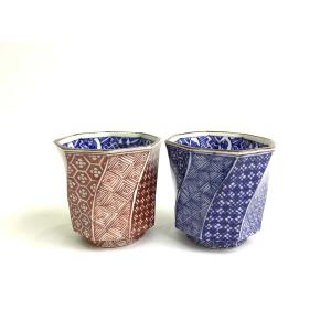 京焼・清水焼 色絵間取牡丹山水捻湯呑 加藤雲泉（雲泉窯） : 京焼