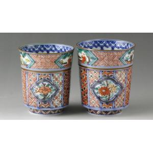 京焼・清水焼 加藤雲泉（雲泉窯） 染赤小紋捻八角組湯呑 : 京焼