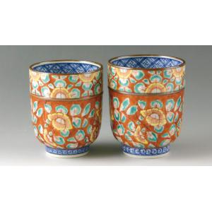 京焼・清水焼 加藤雲泉（雲泉窯） 染赤小紋捻八角組湯呑 : 京焼