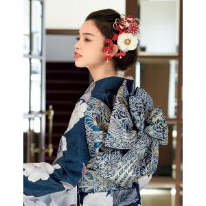 お誂え仕立付振袖 成人式振袖購入 c382-1 ブルー・ネイビー青地/花柄