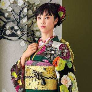 お誂え仕立付振袖 成人式振袖購入 ms212-1 グリーン・緑色/古典