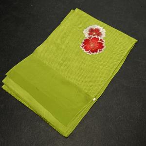 振袖用-膨れ織帯揚げ　桜刺繍入り　nmo3001　若草色・グリーン　