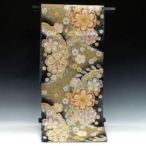 振袖用袋帯 nyi1083-2　成人式振袖  　　ブラック・黒地・花柄