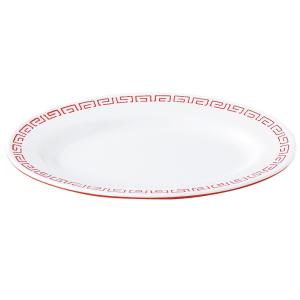 メラミン 瑞祥（ずいしょう） 中華小判皿(8吋)  外赤内白(210×146×H20mm) エンテック/ENTEC[CA-24]　 業務用  (EBM25-1)(1701-7)