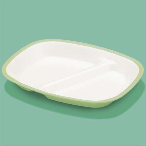 学校給食用子供食器 E-エポカル　カラー食器 角仕切皿  若草(210×170×H28mm) 三信化...