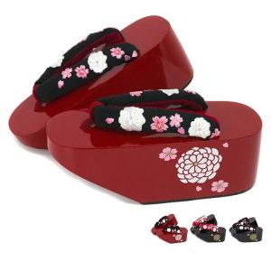 (こっぽり 丸菊柄)下駄 刺繍入り 丸菊柄 こっぽり 成人式