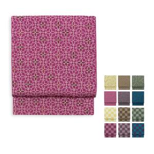 (日本製 八寸名古屋帯 三紋体 小花七宝/装飾市松)八寸名古屋帯