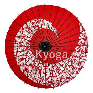 和傘 紙傘 1尺5寸 萩渦 朱色 継柄 舞踊傘 踊り傘｜kyoga-wagasa