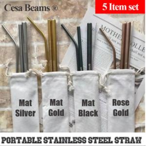 Cesa Beams ストロー ステンレスストロー 3本 洗浄ブラシ付き 袋付き5点セット マイスト...