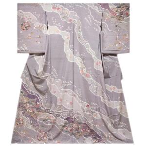 平和屋着物●総刺繍　訪問着　中国三大刺繍　相良刺繍　流水草花文　金糸　正絹　逸品　AABG3498cs 平和屋着物＊夏物 中国三大刺繍 スワトウ刺繍 訪問着 紗 総刺繍 枝花文