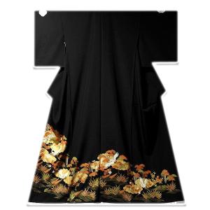 黒留袖 仮絵羽 -2- 十日町金彩友禅 光琳扇 絹100% : あおい 正直問屋